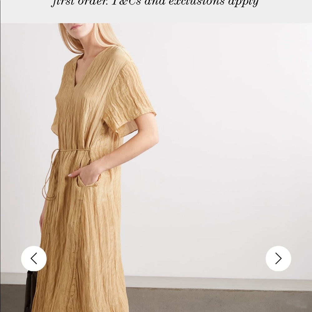 Vince belted crinkle satin midi dress